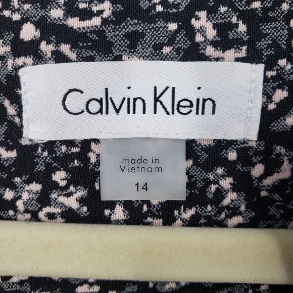 Calvin Klein Sheath Dress 14 Abstract Textured Knit Fitted Work Career Black Tan - Picture 4 of 10